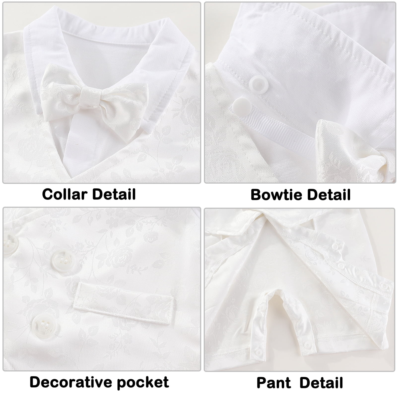 Hresadio Baby Boy Baptism Clothes Christening Outfit Bowtie Tuxedo Jumpsuit Overall Romper White