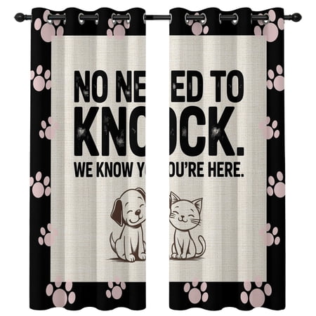No Need To Knock Blackout Curtains 84 Inches Long Cute Dog Cat Pink Paw Print Border Thermal Insulated Room Darkening Drapes with Grommets for Living Room 42 W x 84 L 2 Panels