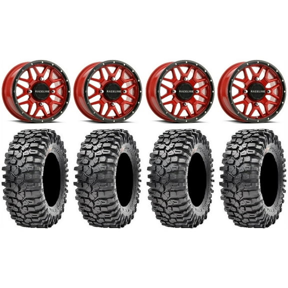 Raceline Krank 14" Wheels Red  38mm 35" Roxxzilla Tires Polaris RZR XP 1000 / PRO XP / Ranger XP 900/1000