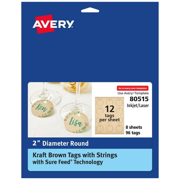 Avery Kraft Brown Round Tags, 2" Diameter, 96 Total (80515)