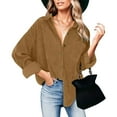 thumbnail image 2 of Womens Button Down Shirt Corduroy Long Sleeve V-Neck Collared Plain Blouses Oversized Baggy Solid Loose Fit Tops with Pocket, 2 of 6