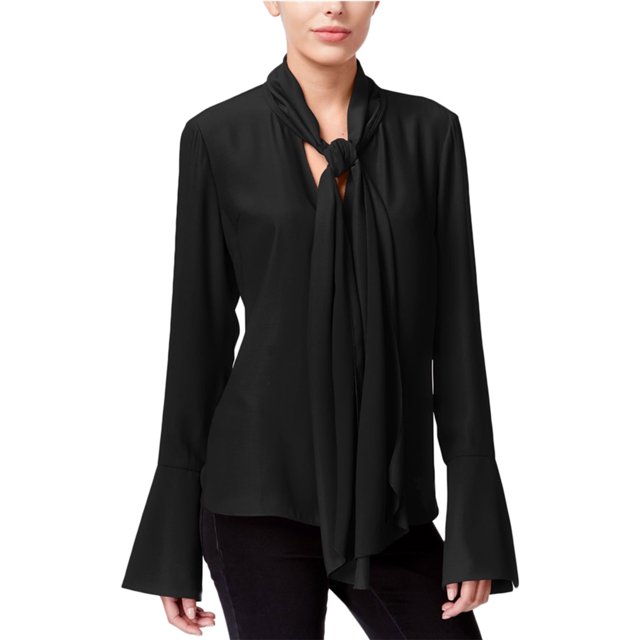 Rachel Roy Blusa con cuello anudado para mujer, negro, XS
