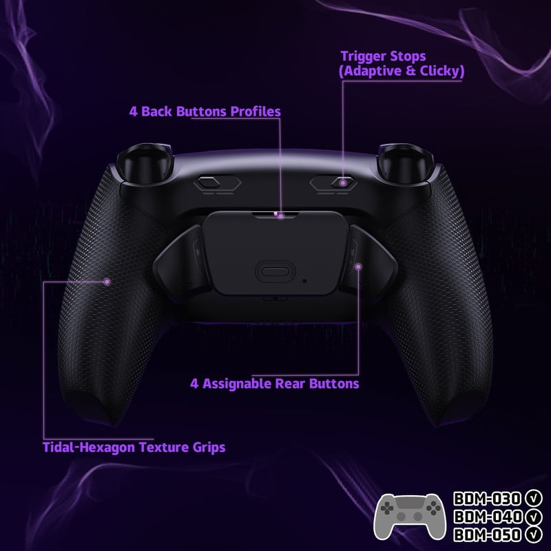 eXtremeRate RISE Plus MAX Back Paddles Kit with Clicky Trigger Stops & Rubberized Grip for PS5 Controller BDM-030 040 050, Remappable Back Buttons Kit for PS5 Controller - Black - NO Controller