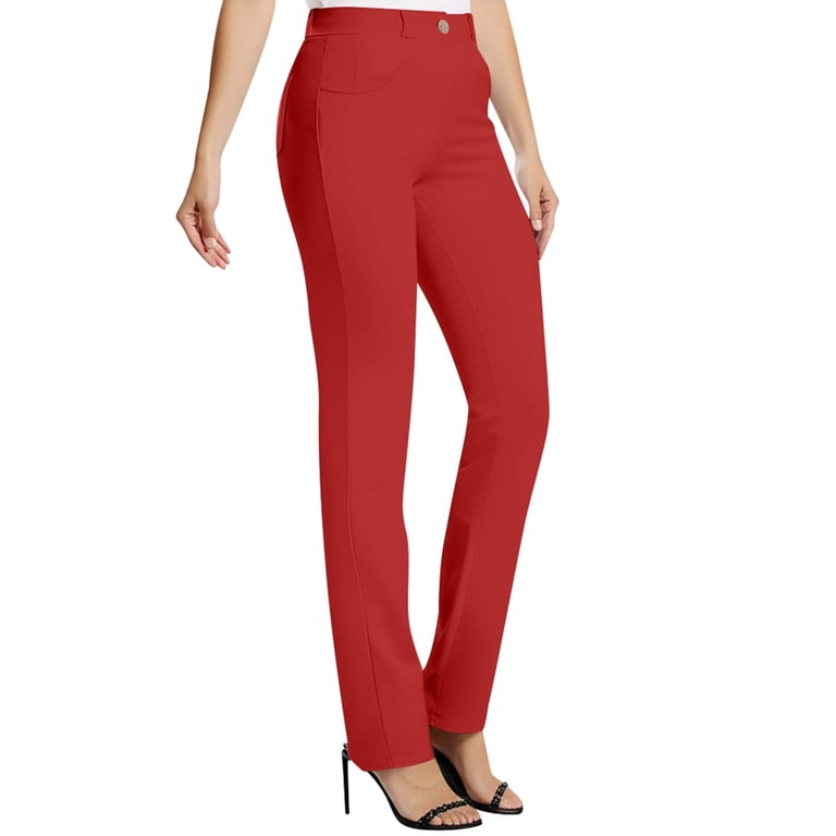 Qiyuancai Womens Slacks Solid Color Slacks with Pockets Womens Business Casual Elastic Work Pants Dress Pants Women Red XXL, Women's, Size: 2XL