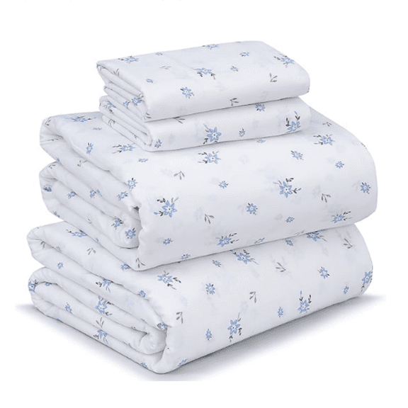 100% Cotton Sheets Queen Size Set, 4 Pieces, Soft & Breathable Weave Bedding, Deep Pocket 16", Hotel Standard, Crisp Cool Feeling, Durable, Perfect Floral Bed Sheet