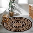 thumbnail image 4 of Round Area Rug 4ft, Abstract Brown Flowers Non-Shedding Washable Area Rug, Retro Mantoro Floral Art Non Slip Low-Profile Circle Rugs for Living Room, Bedroom Dining Room, 4 of 9