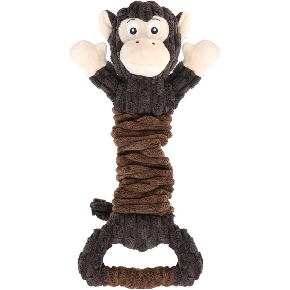 Plush Dog Toy with Crinkle Paper, Tug of War Pull Interactive Toys for Puppies to Large Dogs, Interactive Pull Ring Barking Monkey Dog Toy