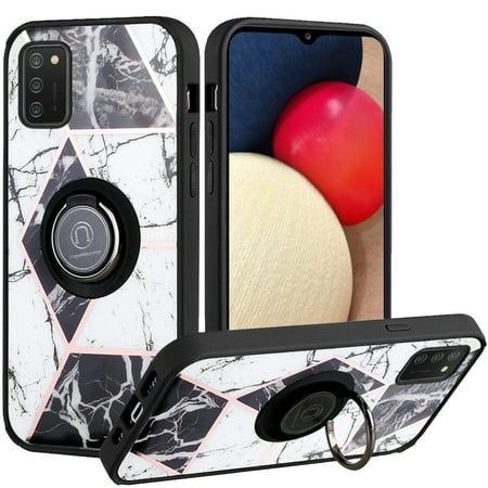 GSA Geo Marble Case Magnetic Ring Stand for Samsung Galaxy A02s - Black/White