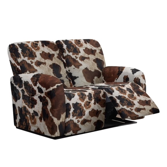 Psesaysky Retro Cow Print Slipcover Recliner Loveseat Cover Middle Console Stretch Recliner Sofa Cover Full Coverage Couch Protector