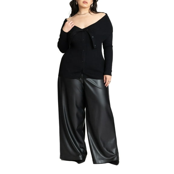 ELOQUII Women's Plus Size Petite Wide Leg Faux Leather Pant