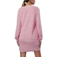 thumbnail image 2 of Gomelly Ladies Mini Dresses Long Sleeve Sweater Dress Casual Pullover Jumper Women Ribbed Knit Winter Fleece Pink 2XL, 2 of 4