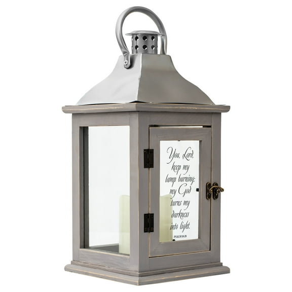 Daughter Of A Heavenly God Distressed Grey 9.5 x 5.5 Wood And Glass Decorative Candle Lantern