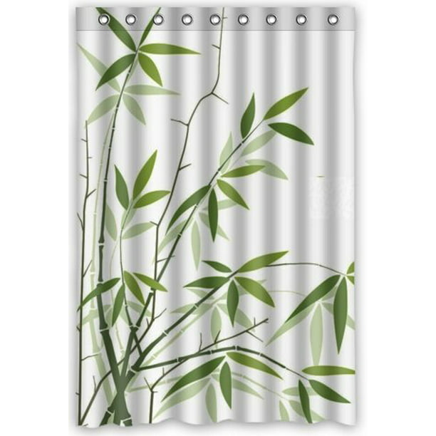HelloDecor Bamboo leaf Shower Curtain Polyester Fabric Bathroom ...