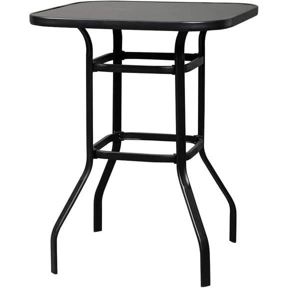 Outdoor Bar Table Patio Wrought Iron Bar Table, Square Pub Height Bistro Table with Tempered Glass Tabletop for Garden Patio Poolside,Black