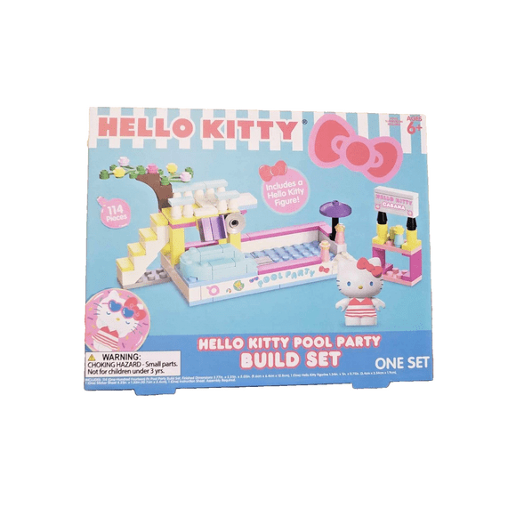 Sanrio Hello Kitty Build Block Building Set & Figure - Pool Party - 114 Pieces - Age 6+