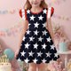 thumbnail image 4 of Odeerbi Niñas Día de La Independencia Vestido de Línea A Verano Patriótico Estrella Raya Ruffle Gorra Manga Vestido Casual, 4 of 6