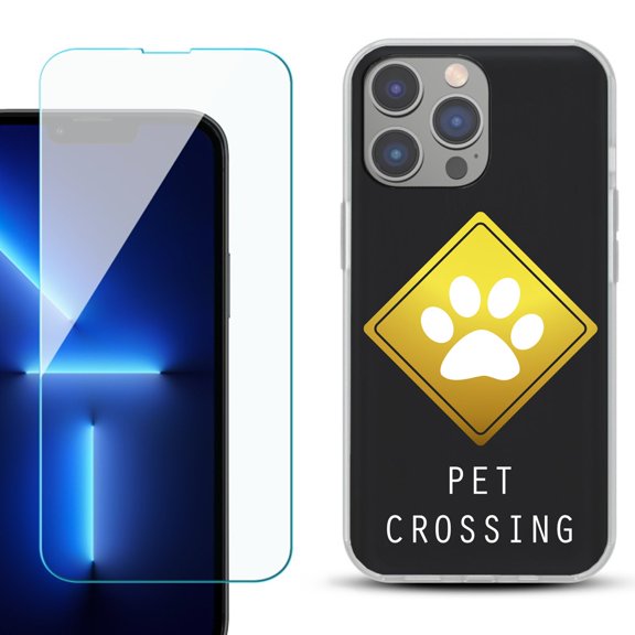 Slim-Fit Gel TPU Phone Case for iPhone 14 Pro Max, with Tempered Glass Screen Protector, by OneToughShield ® - Pet Crossing