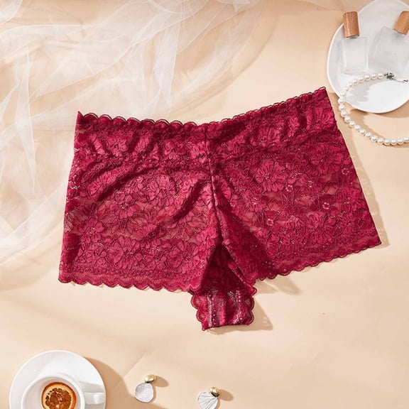Blmnix Boyshort Women Panties Hipster Panties Plus Size Panties Red Lace Panties Women Cotton Underwear,XXL