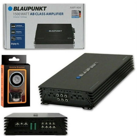 BLAUPUNKT AMP1404 4-Channel 2 Ohms Stable Small Compact 1500 Watts Max 2ch 3ch with Absolute Magnet Phone Holder Bundle