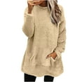 thumbnail image 3 of Jinhomg Women's Plus Size Casual Sweatshirts Oversized Comfy Sherpa Fleece Lined Tops Winter Casual Solid Crewneck Loungewear Khaki XXL, 3 of 7