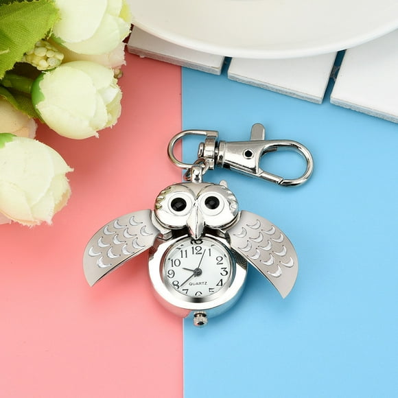 EGNMCR Keychains Fashion Gorgeous Owl Watch Clip Pocket Keychain Key chain