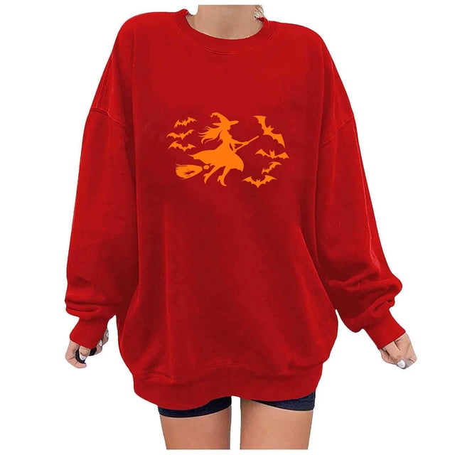 Heisall Womens Sweatshirts Autumn Winter Halloween Print Drop Shoulder Round Neck Long Sleeve 2025 New Style Fashion Casual Hoodies