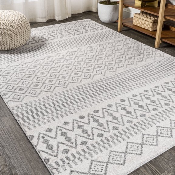JONATHAN Y MOROCCAN HYPE 4 x 6 Area Rug, Ifrane Berber Geometric Stripe - Cream/Gray, MOH301A-4