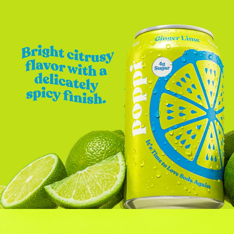 poppi Prebiotic Soda, Ginger Lime, 12 Pack, 12 oz Cans, Apple