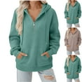 thumbnail image 2 of Half Zip Hoodies for Women Long Sleeve Loose Sweatshirts Pullover Casual Hooded Tunic Tops with Pocket, 2 of 7