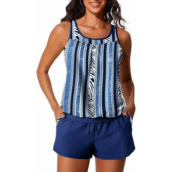 Summer Mae Blouson Women's Tankini Swimsuits Tummy Control Modest 2025 Two Piece with Sporty Pockets Bathing Suits