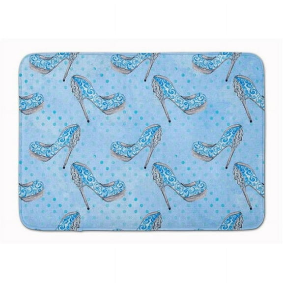 Watercolor Cinderella Shoe in Blue Machine Washable Memory Foam Mat