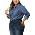 thumbnail image 6 of Agnes Orinda Women's Plus Size Denim Shirt Long Sleeves Button Down Chambray Shirts with Pocket 2X Blue, 6 of 9