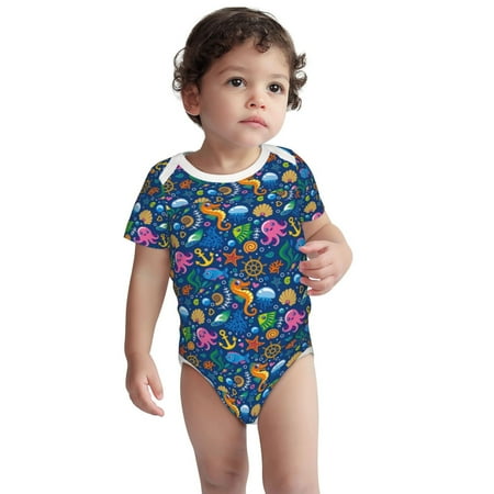 

Kdxio Sea Fish Pattern Unisex Baby Cotton Short Sleeve Bodysuits-3 Months