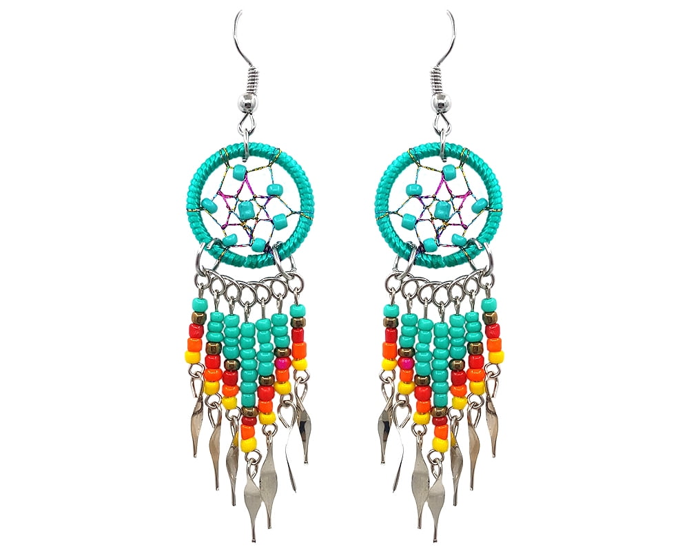 Native American style Earrings handmade colorful seed beads Boho 