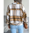 thumbnail image 5 of SEARIPE Women's Casual Plaid Fleece Crop Shirt Jacket Shacket Long Sleeve Button Lapel Jacket Coat with Pockets Khaki S, 5 of 5