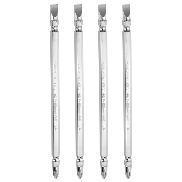 Uxcell 4pcs Punta de destornillador magnética de doble extremo 6mm PH2/SL6 6"/150mm 1/4" Shank Phillips Cruz Ranurado Plano Punta de destornillador