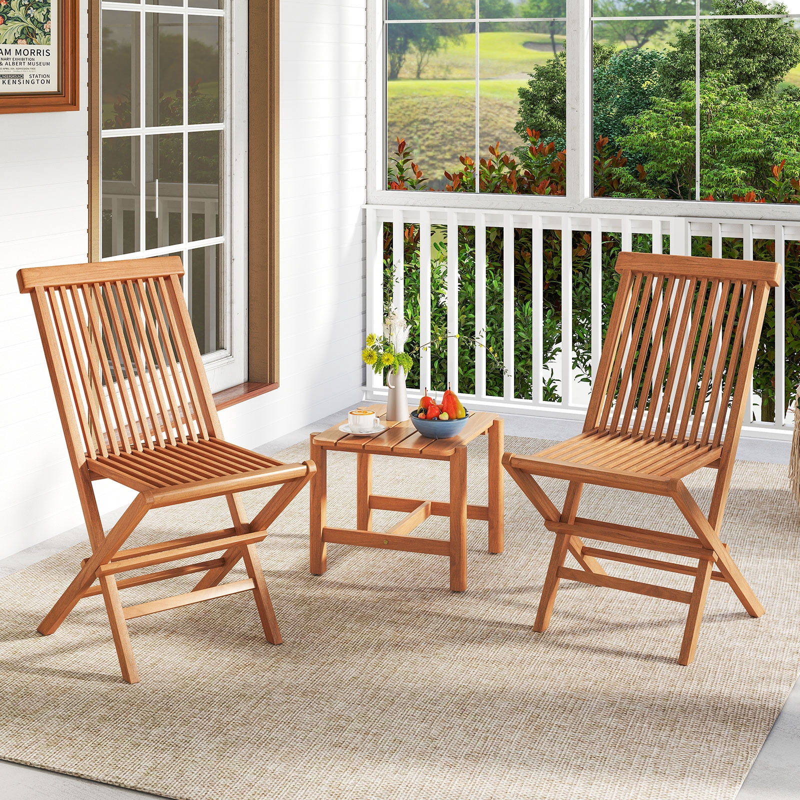 Gymax Teak Wood Patio Chairs Set of 4 Outdoor Folding Chairs w/ High Back for Dining