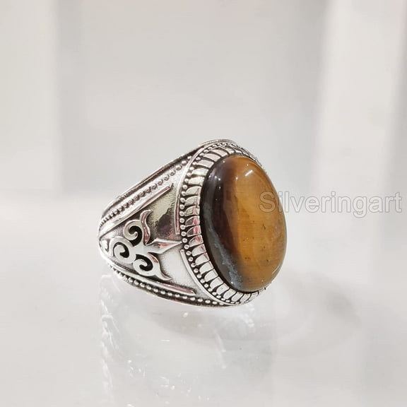 Tiger Eye Ring, Natural Tiger's Eye, June Birthstone Tiger Ring, Silver Jewelry, 925 Silver Ring, Birthday Gift, Heavy Mens Ring, Healing Gemstone, Mans Designer Ring, Christmas, Mens Signet Ring