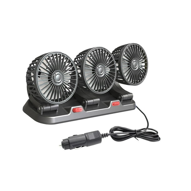 Ventilador de coche de tres cabezales, bajo consumo, multiusos, ajustable 360 degree 5v 12w