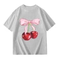 thumbnail image 4 of XAOFW Girl's T-Shirts Cherry Print Short Sleeve Crewneck Tee Shirt Everyday Wear Comfort Fit T Shirt Outdoor Activities Stylish Cozy Tops, 4 of 4