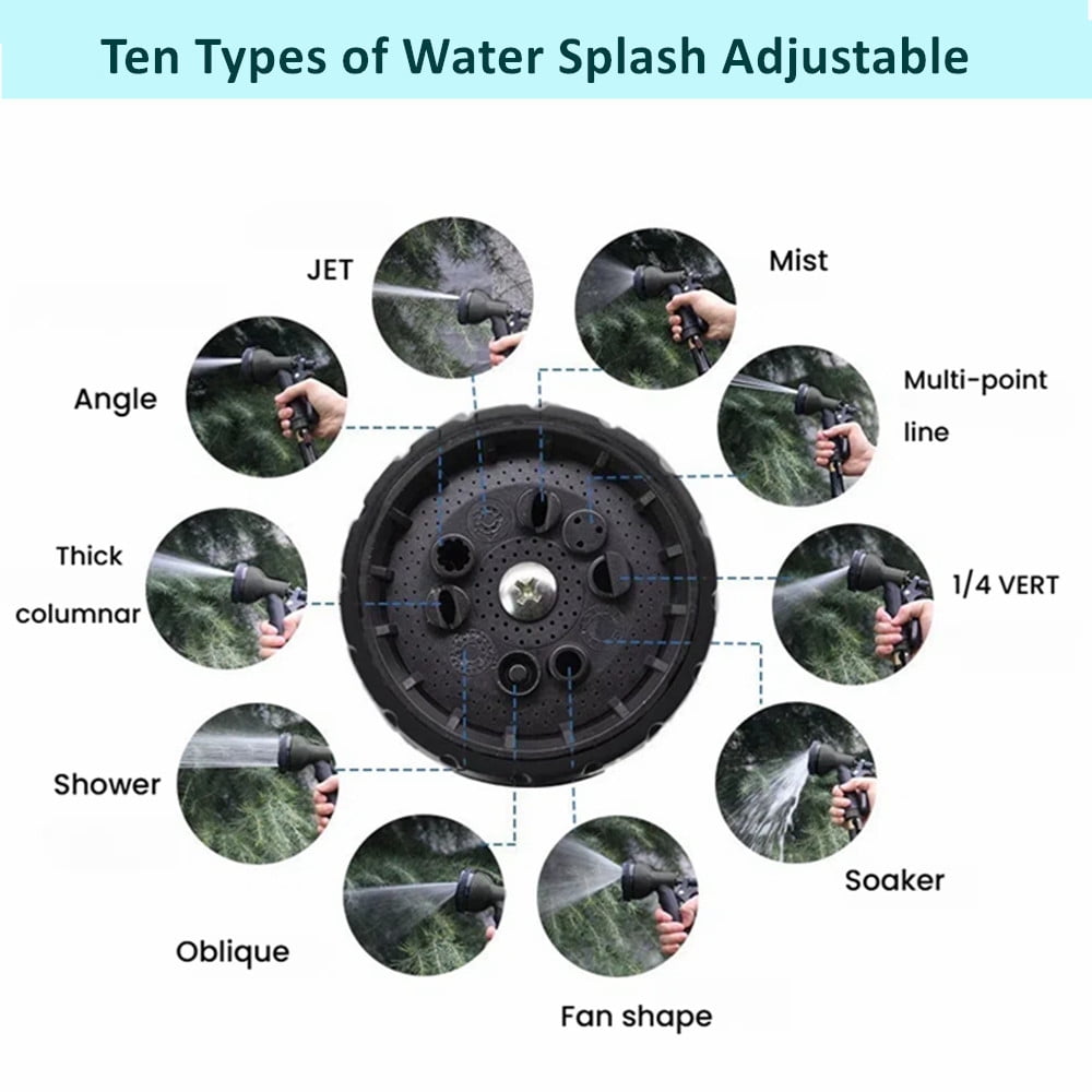 100ft Garden Hose 5/8" Heavy Duty Rubber Hydrid Water Hose 600 PSI with 10-Function Water Sprayer