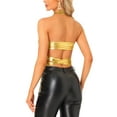 thumbnail image 3 of INSPIRE CHIC Metallic Halter Neck Top for Women's Deep V Neck Backless Holographic Crop Tops M Gold, 3 of 6