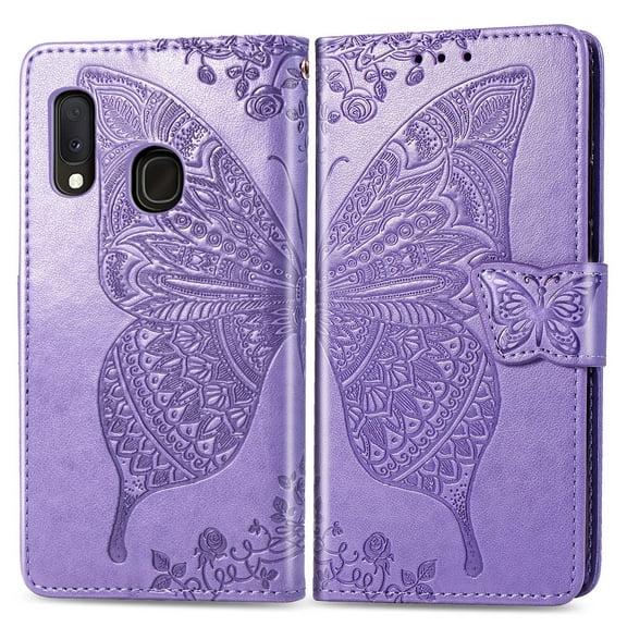 Galaxy A20s Case, Galaxy A20s Wallet Case Folio Case Magnetic Closure RFID Blocking Card Slots Kickstand Case Shockproof Absorption Double Protection Case for Samaung Galaxy A20s, Lightpurple