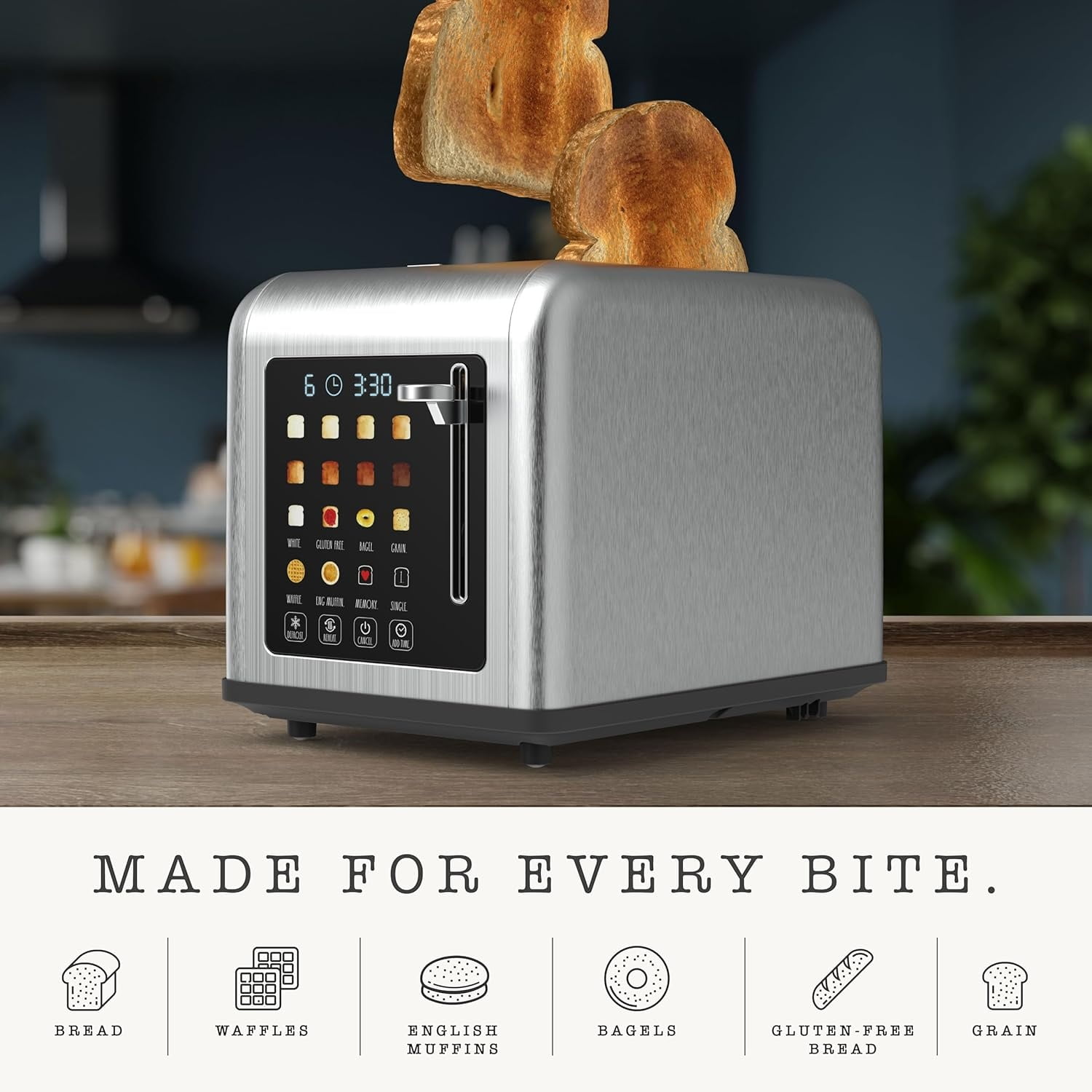 Rae Dunn Toaster, Digital Retro Stainless Steel with 6 Shade Settings