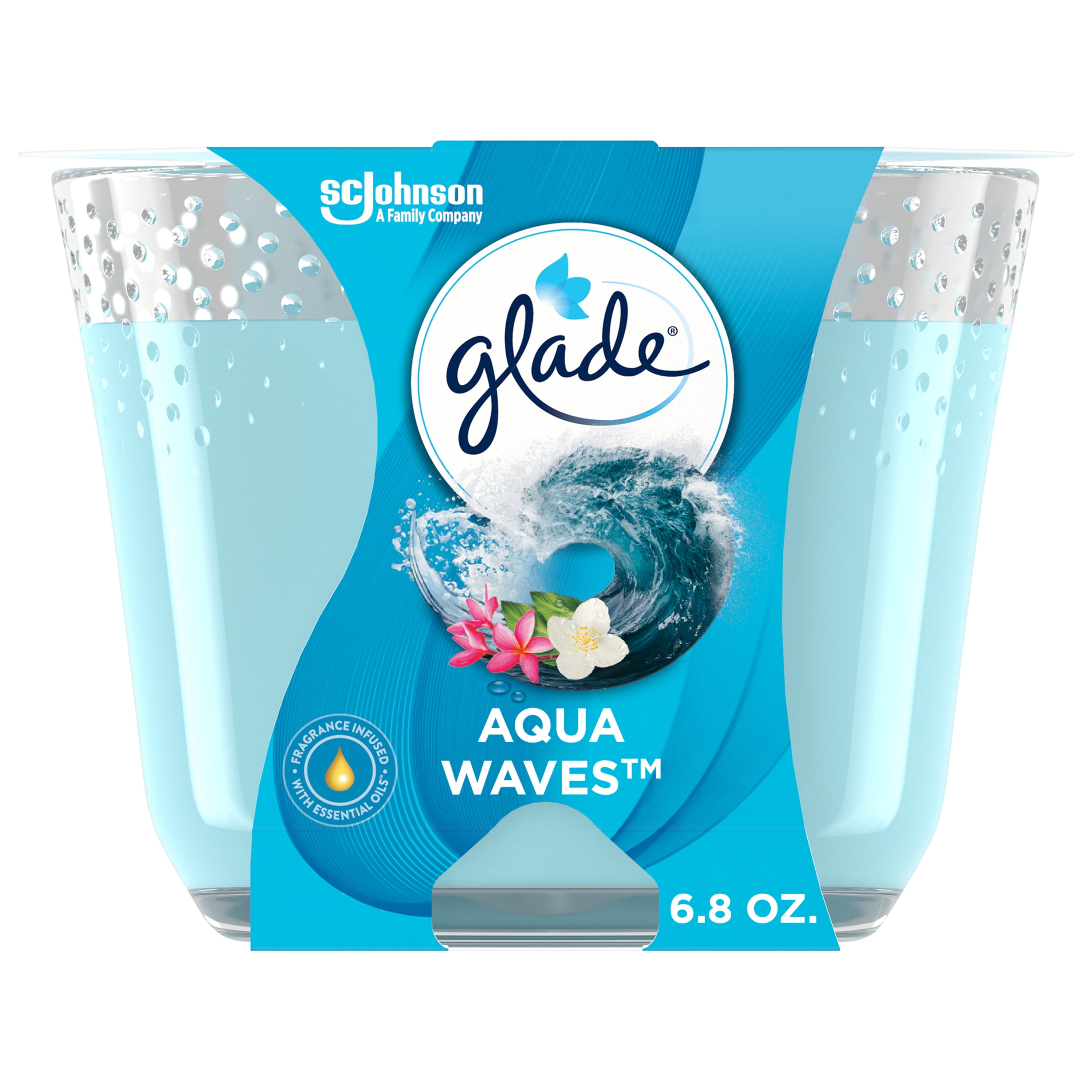 Glade 3 Wick Candle, Scented Candles, Aqua Waves, 6.8 oz