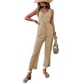 thumbnail image 3 of Womens Jumpsuits Dressy Summer Sleeveless U-Neck Casual Wide Leg Long Pants Rompers 2025 Khaki XL, 3 of 9