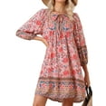 thumbnail image 2 of INSPIRE CHIC Women's Boho Summer Dress Casual 3/4 Sleeve Short Babydoll Floral Print Flowy Beach Dresses S Pink, 2 of 6