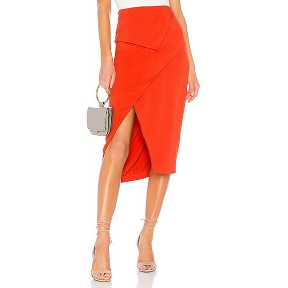 FINDERS KEEPERS Womens Orange Zippered Lined Foldover Front Asymmetrical Hem Midi Party Wrap Skirt XXS