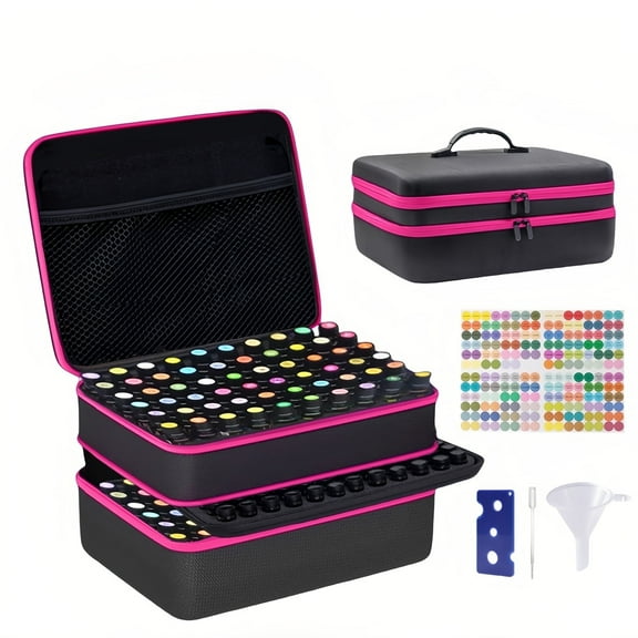 Essential Oil Storage Organizer with 127 Compartments, Black and Rose Red （Bottles Not Included）