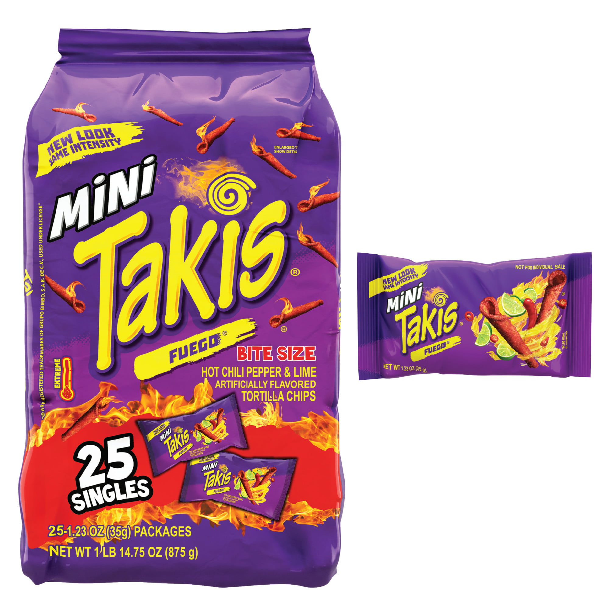 Takis Fuego Mini Rolls 25 ct Multipack,  Hot Chili Pepper & Lime Flavored Spicy Tortilla Chips